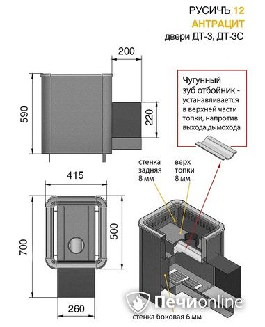 Печь для бани Везувий Русичъ Антрацит 12 (ДТ-3С) в Ставрополе